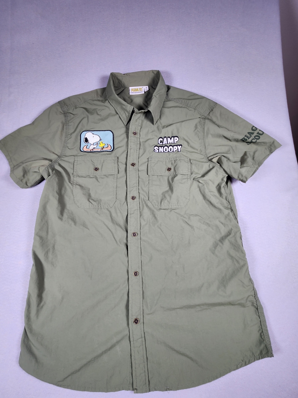 Aeropostale/PEANUTS Camp Snoopy Olive Short-Sleeve Button-Down Shirt